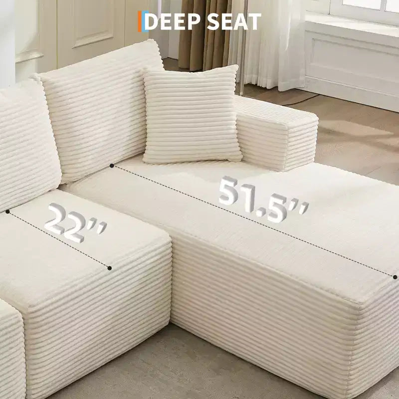 108 Modern Sofa Couch, 3 Seater Upholstered L Shaped Sofa with Pillows, Deep Seat Sofa, No Assembly Required