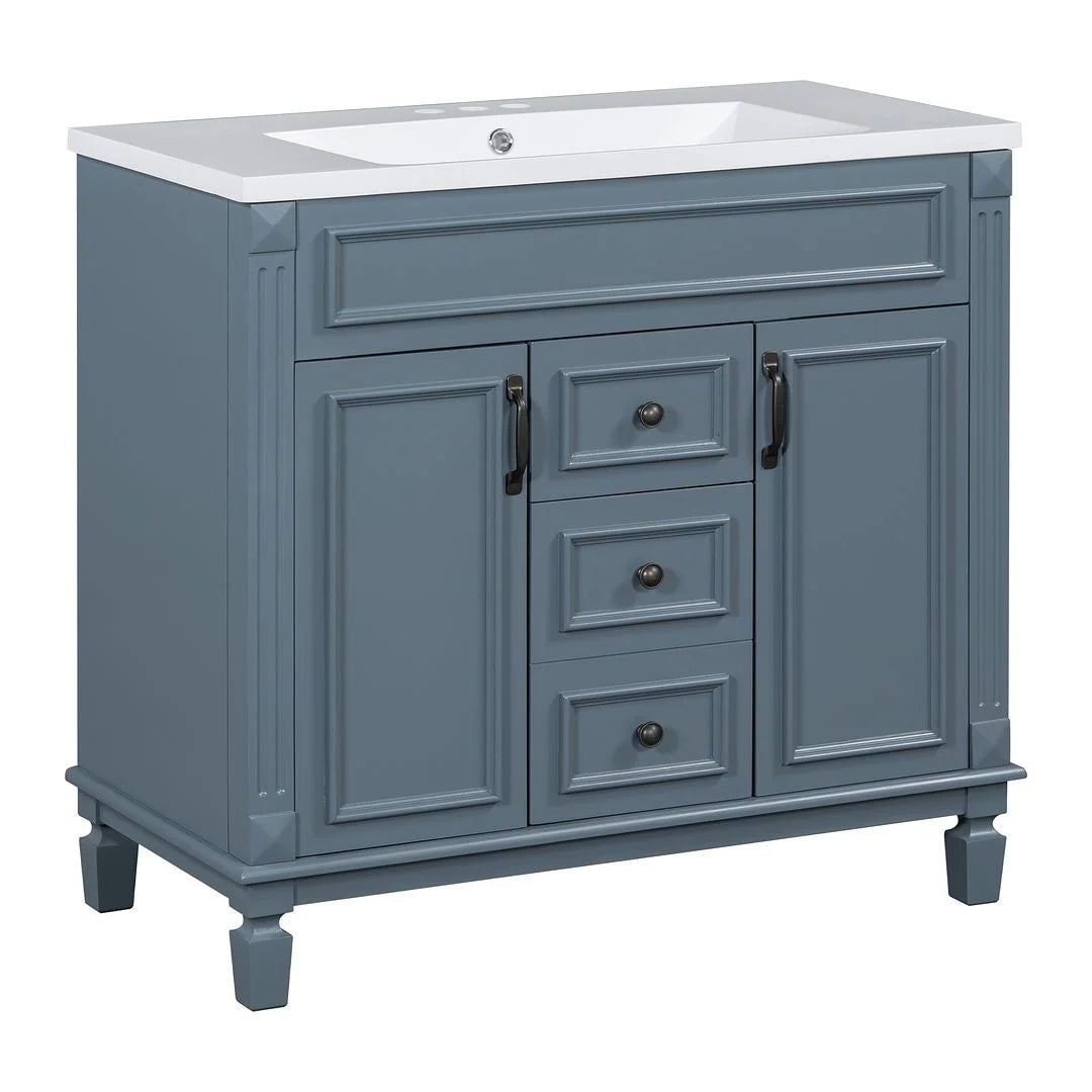 Meuble-lavabo de salle de bain moderne de 91 cm avec lavabo et armoire de toilette, 2 portes et 2 tiroirs