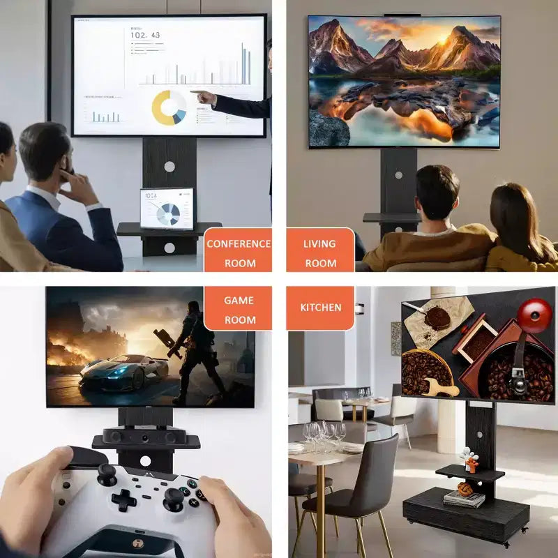 Meuble TV pour téléviseurs de 32 à 75 pouces, Chariot TV mobile à hauteur réglable avec tiroir et roulettes pour salon, chambre, bureaux -ModernLuxe