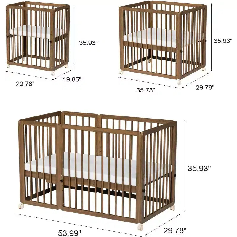 Lit convertible JOYMOR 8 en 1, incluant 2 matelas, se transforme en berceau, lit bébé intermédiaire, lit bébé pleine grandeur, lit de repos, lit d'enfant et parc.