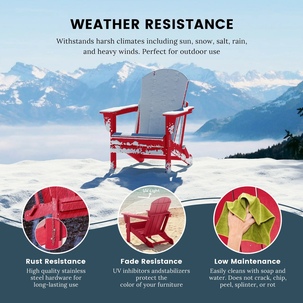 Chaise Adirondack pliante d'extérieur tout temps Polytrends Laguna résistante à la décoloration pour patio