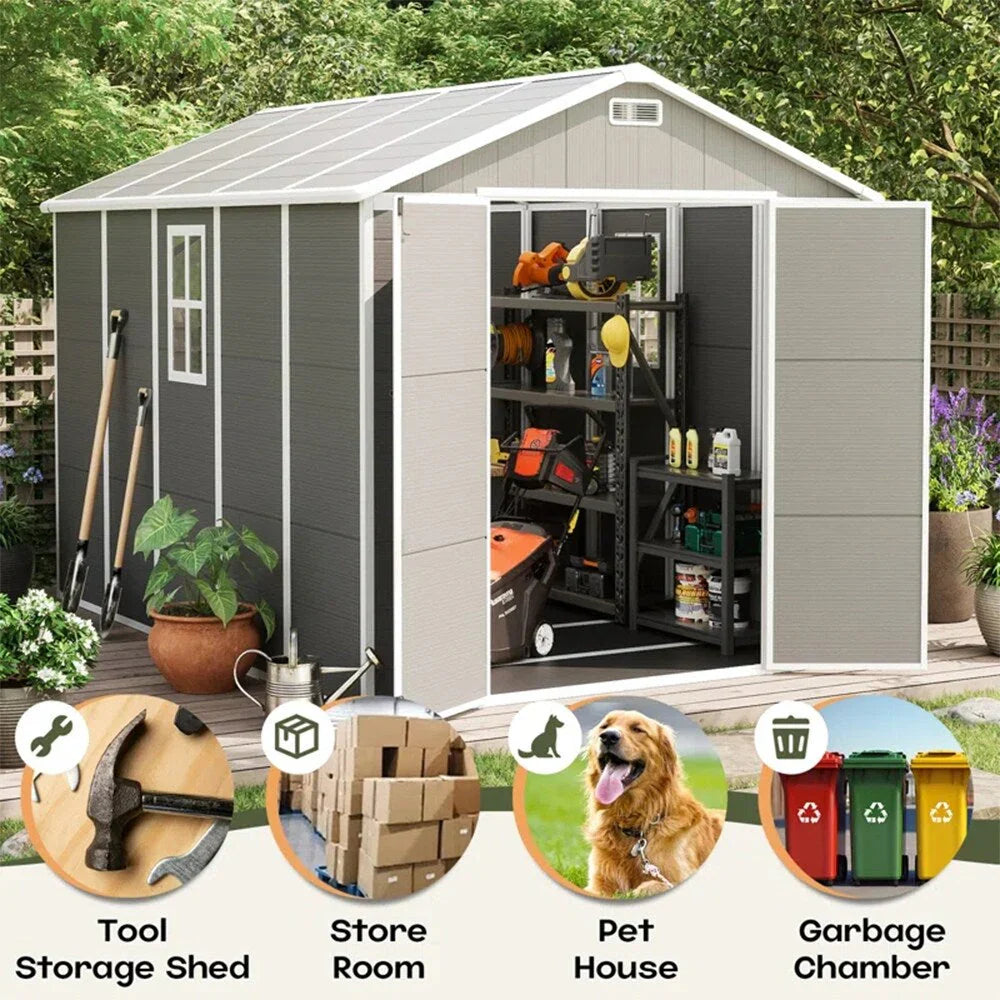 Abri de jardin en résine toutes saisons avec plancher, 1,8 m x 1,2 m/1,8 m x 2,4 m/2,4 m x 1,8 m/2,4 m x 3 m, Spire Tool Shed