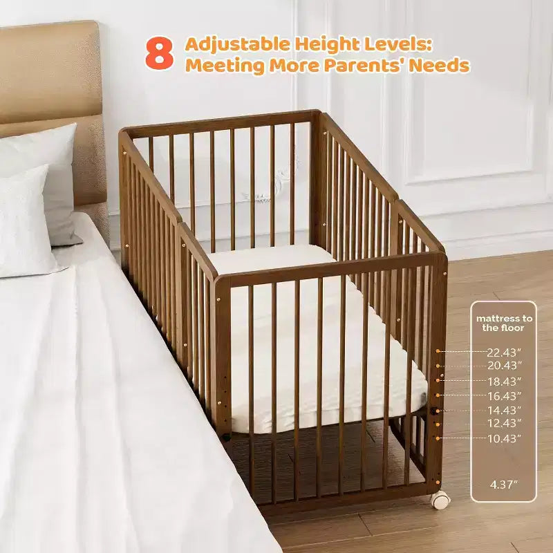 Lit convertible JOYMOR 8 en 1, incluant 2 matelas, se transforme en berceau, lit bébé intermédiaire, lit bébé pleine grandeur, lit de repos, lit d'enfant et parc.