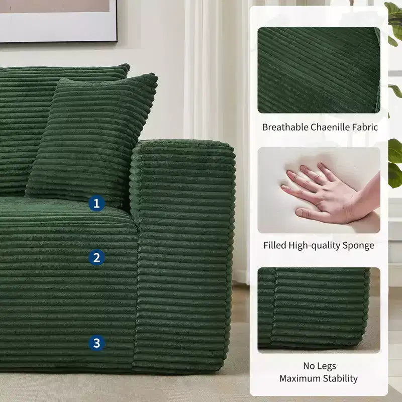 108 Modern Sofa Couch, 3 Seater Upholstered L Shaped Sofa with Pillows, Deep Seat Sofa, No Assembly Required