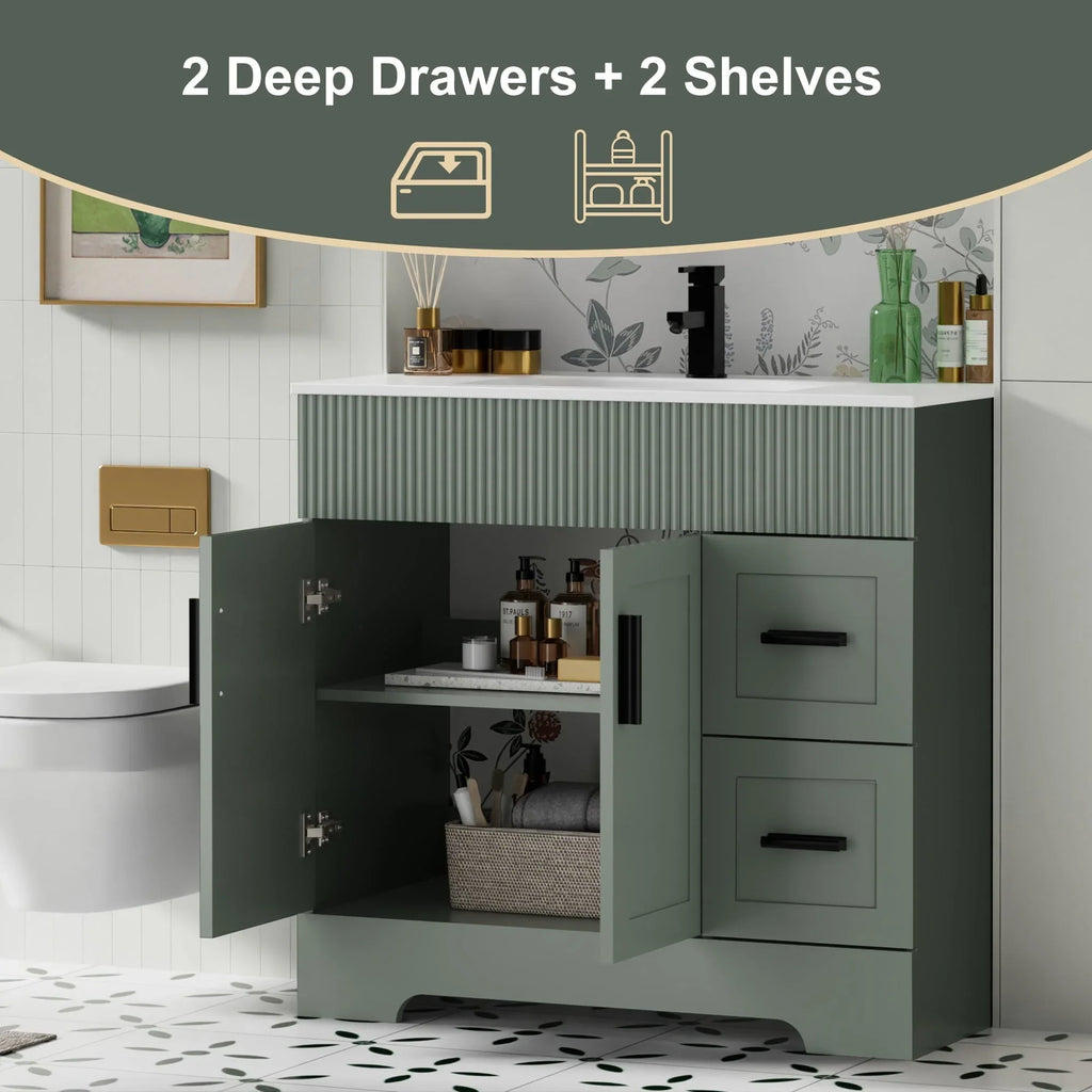 Meuble-lavabo de salle de bain Wavy Line 30/36/48 avec évier et robinet