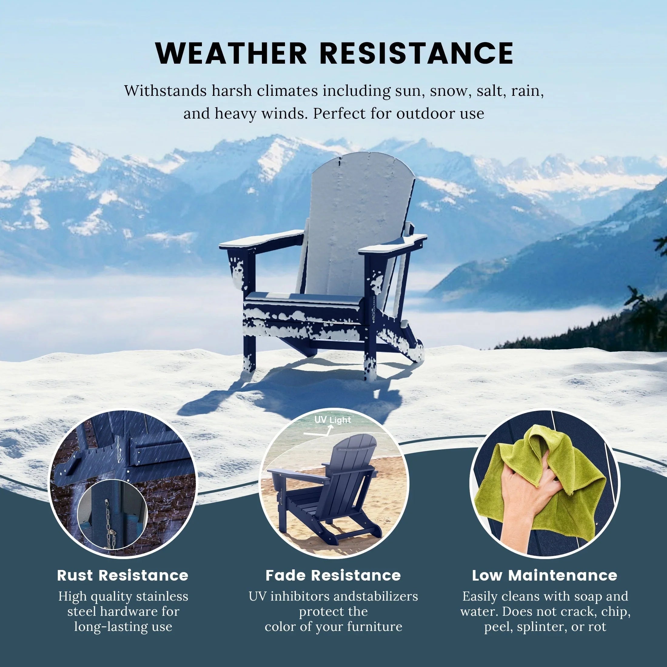 Chaise Adirondack pliante d'extérieur tout temps Polytrends Laguna résistante à la décoloration pour patio