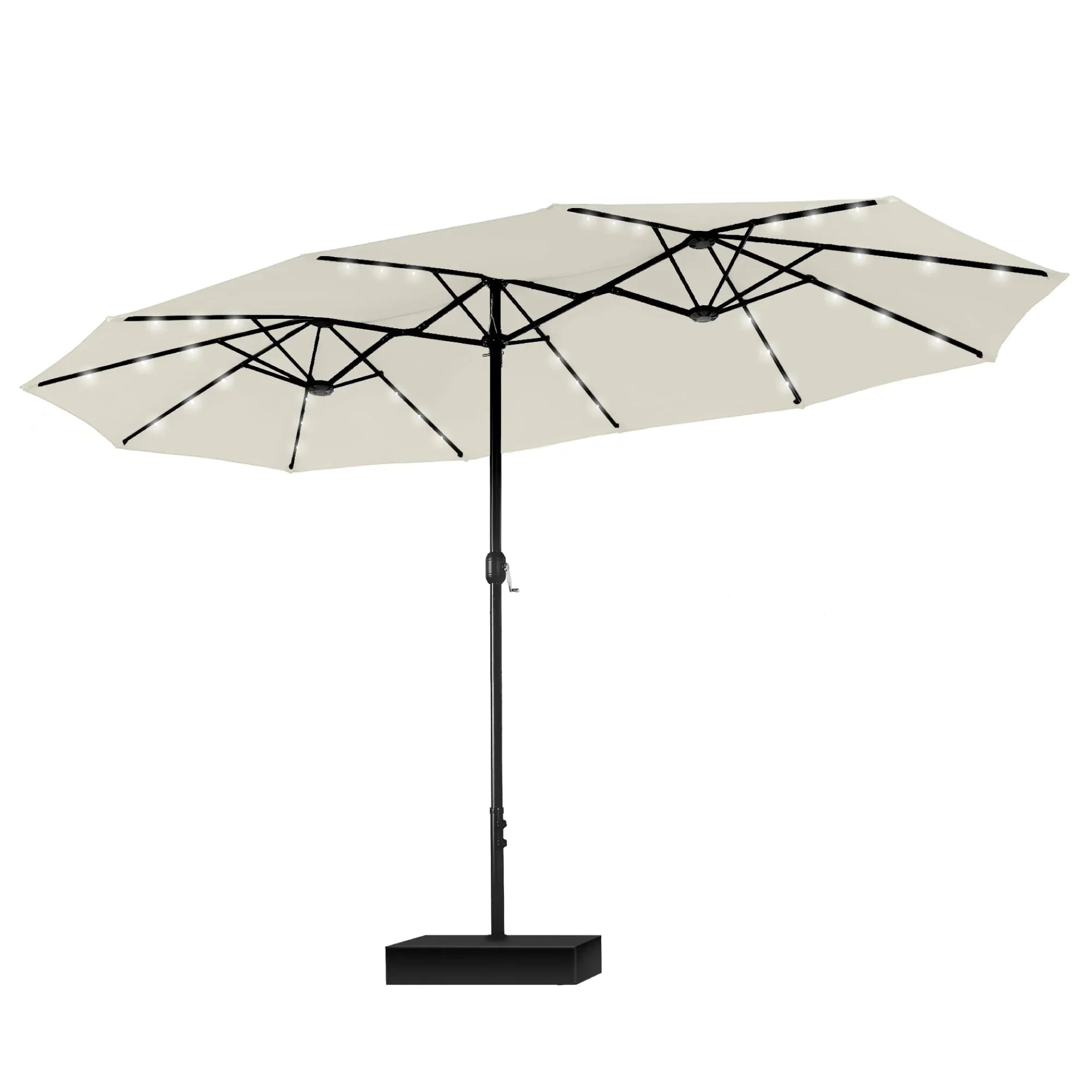 MAISON ARTS Parasol excentré rectangulaire de 4,5 m avec manivelle, parasol de marché double face d'extérieur avec lumières LED solaires et base incluse