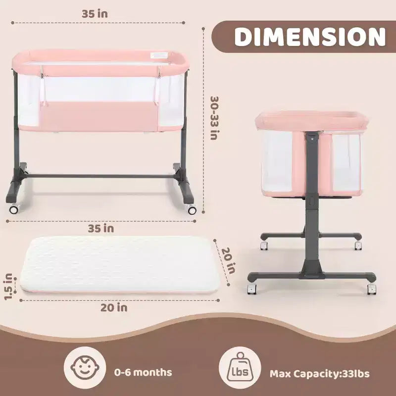 Berceau bébé avec roues 鈥?Beige / Gris / Rose, Cododo, pour 1 bébé