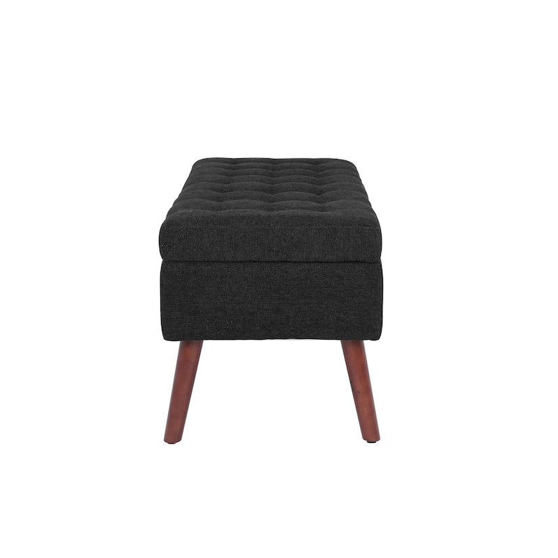 Banc de rangement capitonné en lin avec charnière de sécurité et pieds en bois