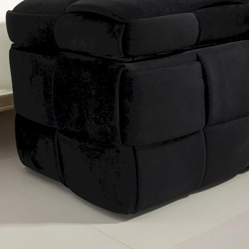 Pouf de rangement en velours avec charnière de sécurité, aucun assemblage requis