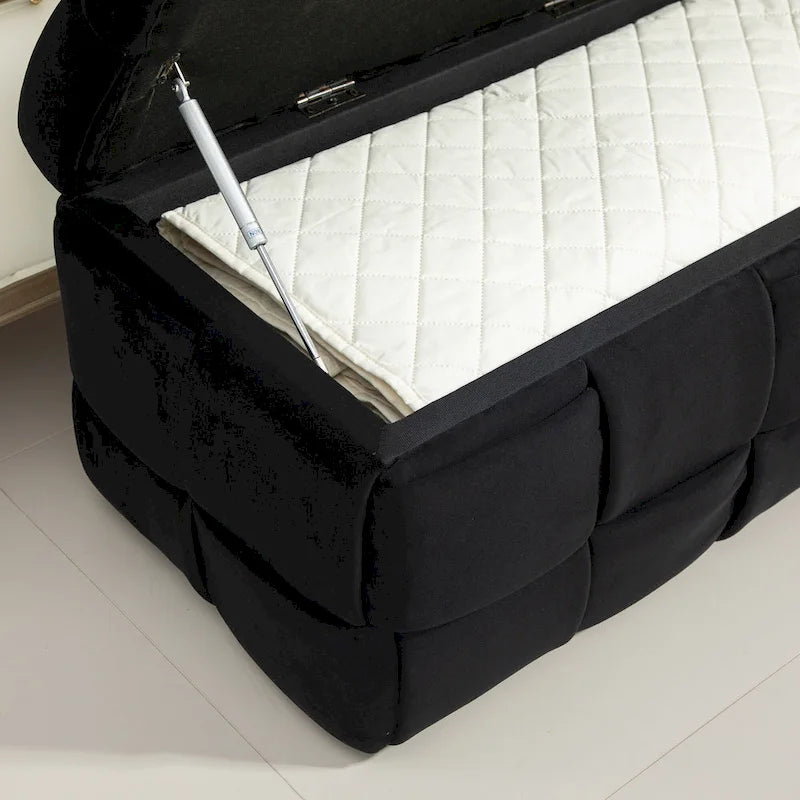 Pouf de rangement en velours avec charnière de sécurité, aucun assemblage requis