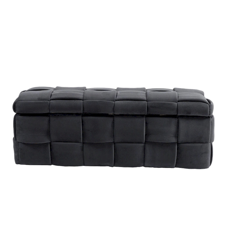 Pouf de rangement en velours avec charnière de sécurité, aucun assemblage requis