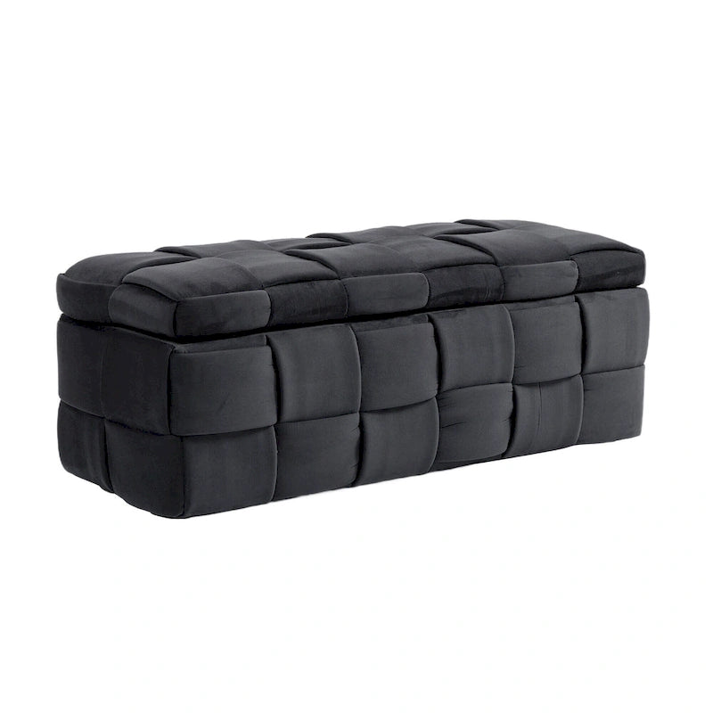 Pouf de rangement en velours avec charnière de sécurité, aucun assemblage requis