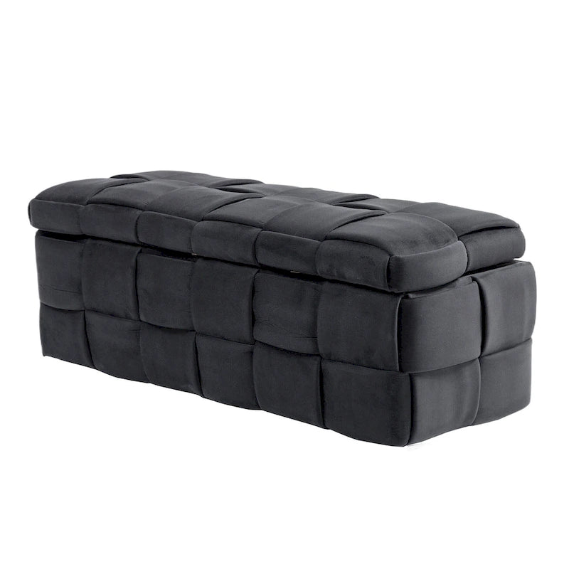 Pouf de rangement en velours avec charnière de sécurité, aucun assemblage requis
