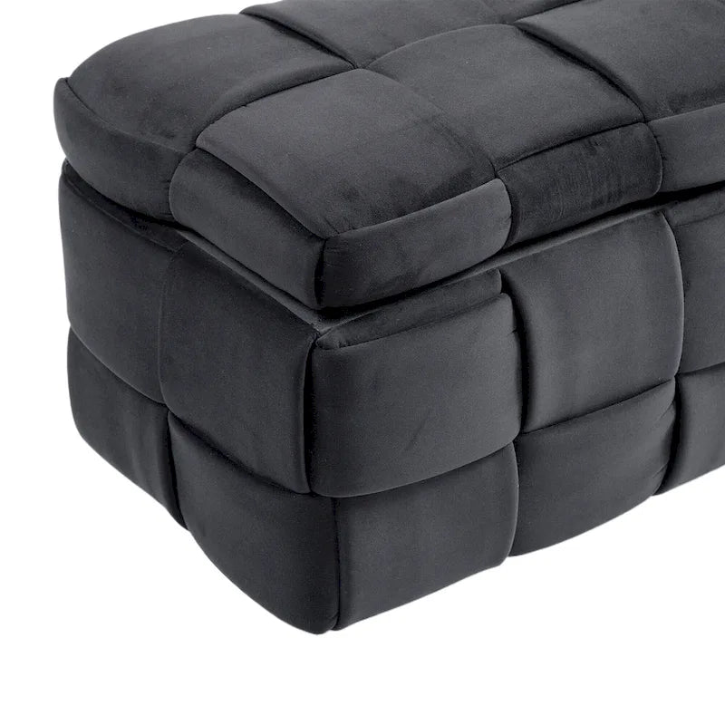 Pouf de rangement en velours avec charnière de sécurité, aucun assemblage requis