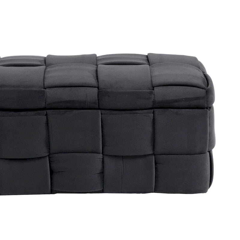 Pouf de rangement en velours avec charnière de sécurité, aucun assemblage requis