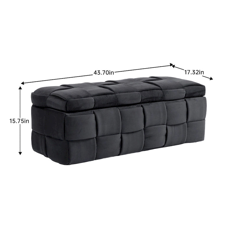 Pouf de rangement en velours avec charnière de sécurité, aucun assemblage requis