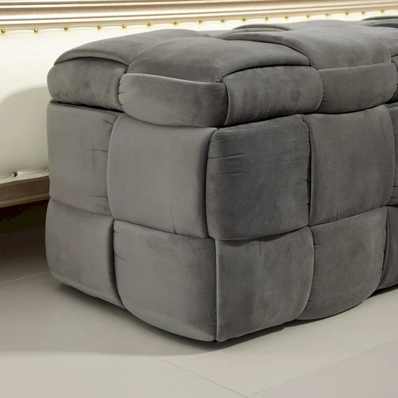 Pouf de rangement en velours avec charnière de sécurité, aucun assemblage requis