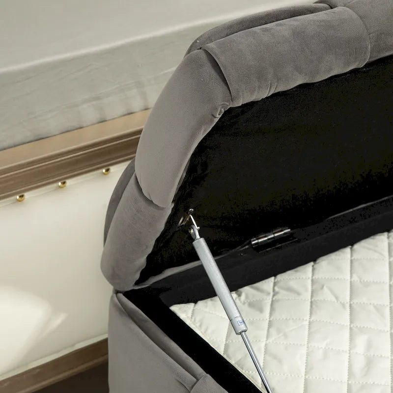 Pouf de rangement en velours avec charnière de sécurité, aucun assemblage requis