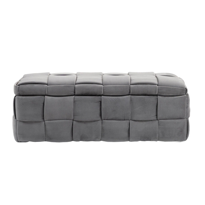 Pouf de rangement en velours avec charnière de sécurité, aucun assemblage requis