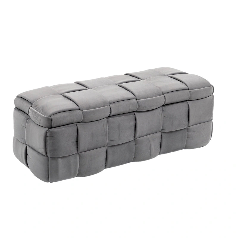 Pouf de rangement en velours avec charnière de sécurité, aucun assemblage requis
