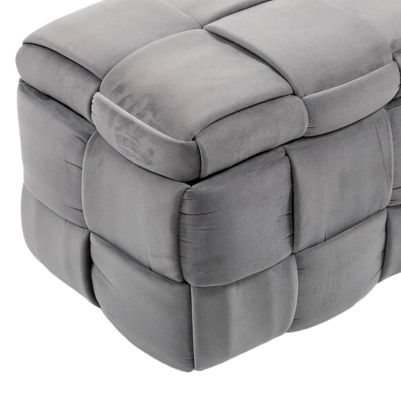 Pouf de rangement en velours avec charnière de sécurité, aucun assemblage requis
