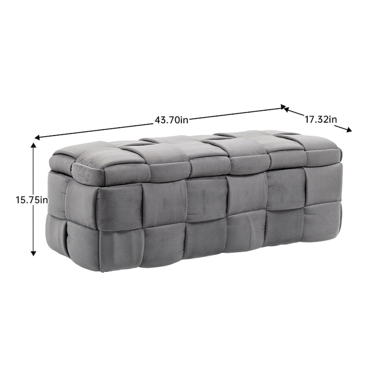 Pouf de rangement en velours avec charnière de sécurité, aucun assemblage requis