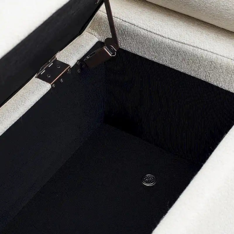 Banc de rangement capitonné en lin avec accoudoirs cylindriques et pieds en métal doré