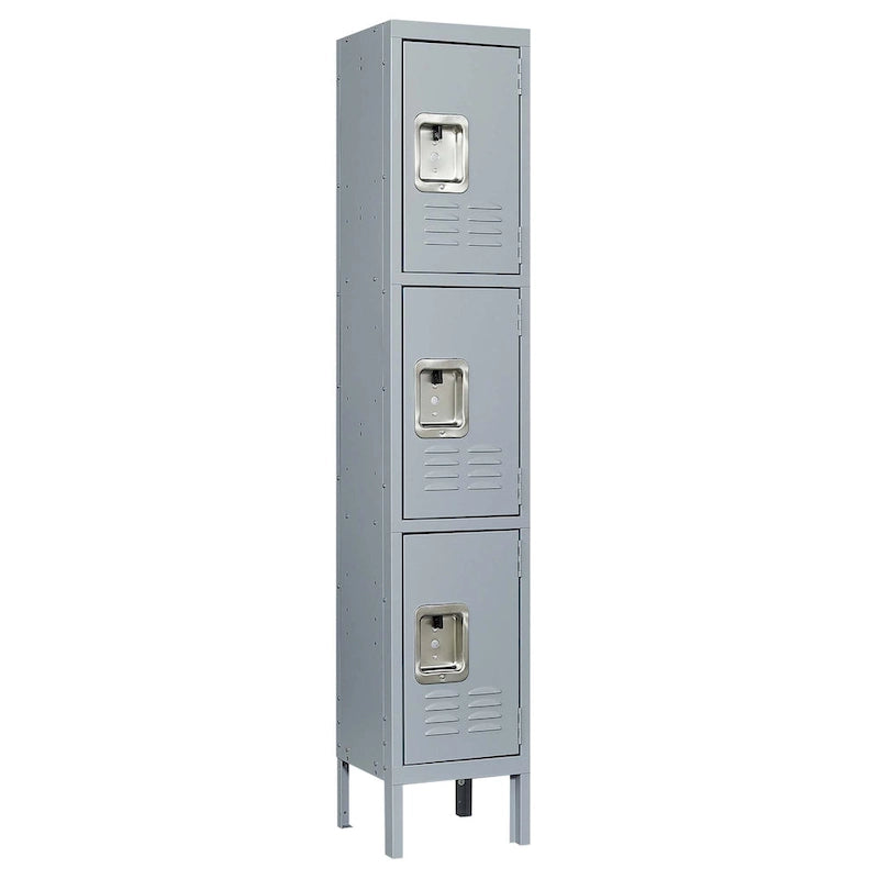 Casier en métal 3 portes 66H avec serrure pour employés, armoire de rangement pour gymnase à domicile, bureau, école, garage, gris