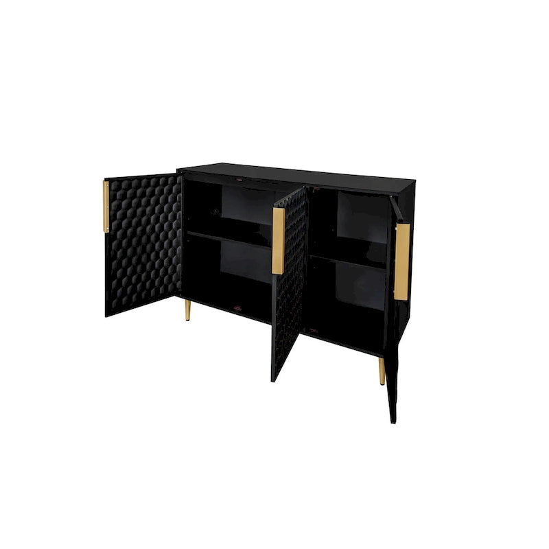 Meuble de Rangement à 3 Portes, Buffet avec Étagères Réglables, Porte Métallique à Motif Hexagonal Alvéolé Sans Soudure