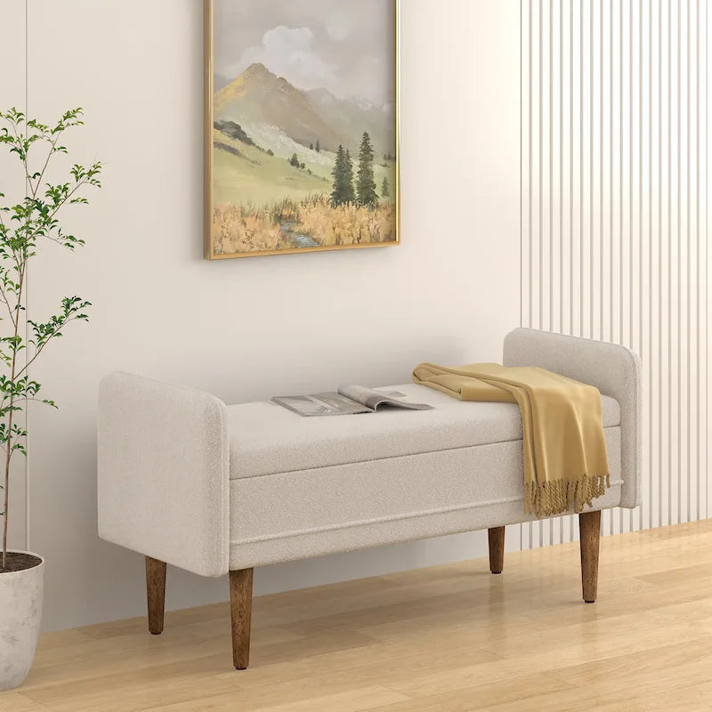 Pouffe de rangement en tissu de lin, avec espace de rangement, adapté aux appartements, salons et chambres à coucher