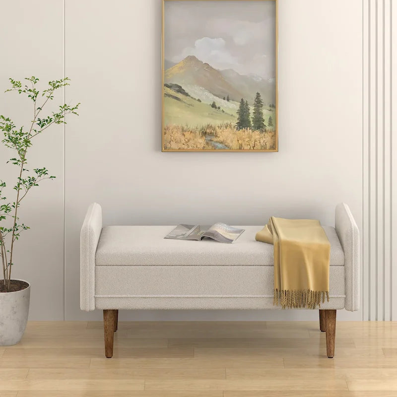 Pouffe de rangement en tissu de lin, avec espace de rangement, adapté aux appartements, salons et chambres à coucher