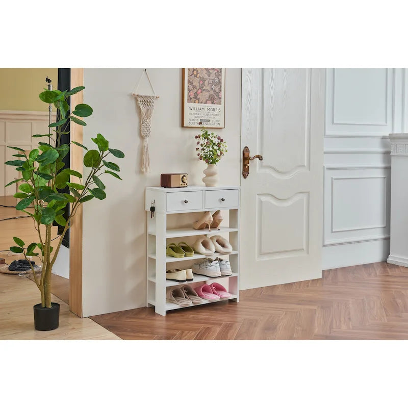 Meuble à chaussures moderne et minimaliste en bois avec 2 tiroirs, armoire à chaussures à 4 niveaux pour entrée