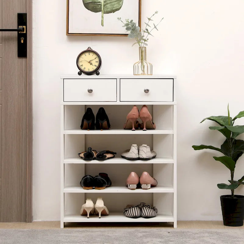Meuble à chaussures moderne et minimaliste en bois avec 2 tiroirs, armoire à chaussures à 4 niveaux pour entrée