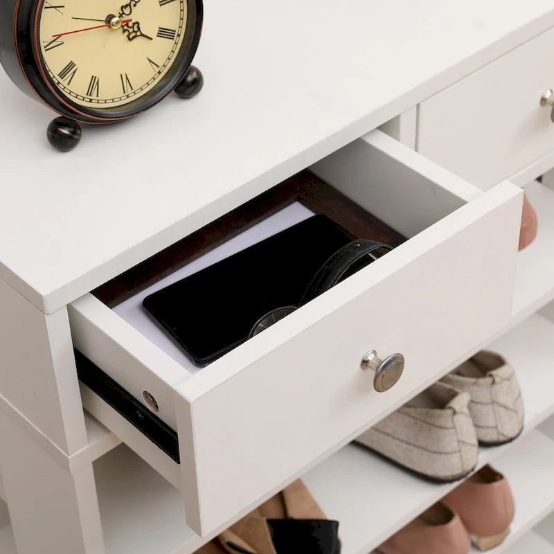 Meuble à chaussures moderne et minimaliste en bois avec 2 tiroirs, armoire à chaussures à 4 niveaux pour entrée