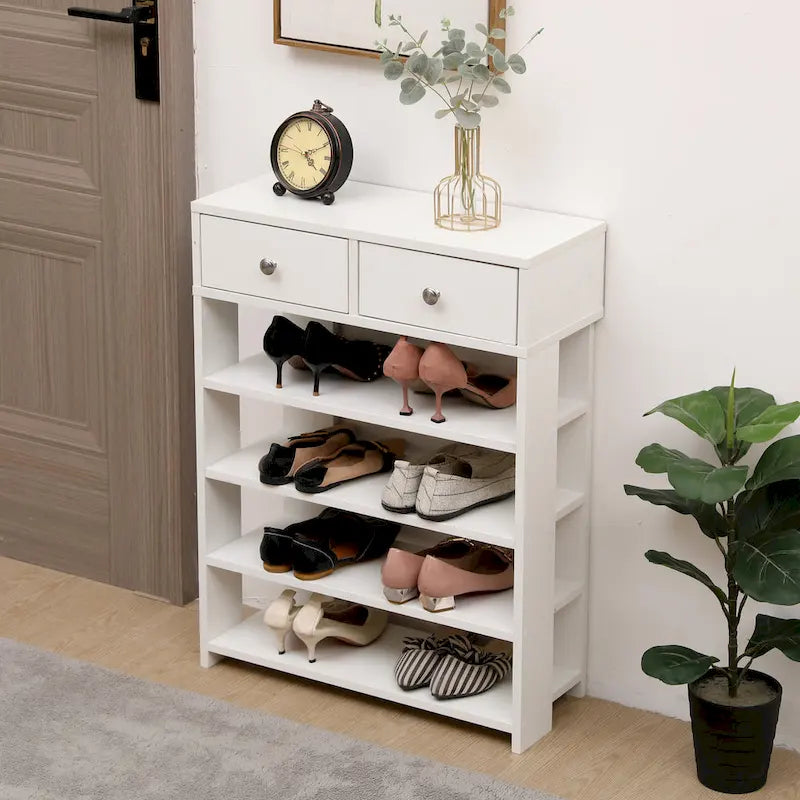 Meuble à chaussures moderne et minimaliste en bois avec 2 tiroirs, armoire à chaussures à 4 niveaux pour entrée