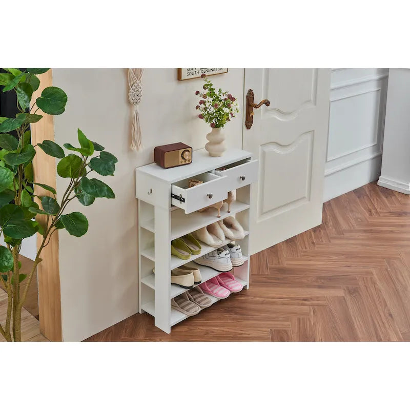 Meuble à chaussures moderne et minimaliste en bois avec 2 tiroirs, armoire à chaussures à 4 niveaux pour entrée