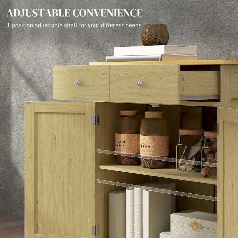 Meuble de rangement de cuisine moderne, meuble de bar à café avec 2 tiroirs, portes et étagère réglable