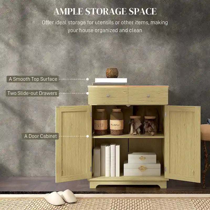 Meuble de rangement de cuisine moderne, meuble de bar à café avec 2 tiroirs, portes et étagère réglable