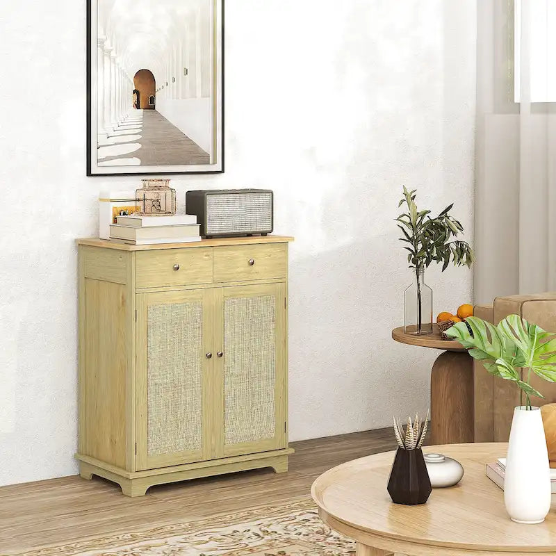 Meuble de rangement de cuisine moderne, meuble de bar à café avec 2 tiroirs, portes et étagère réglable