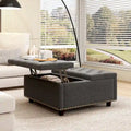 Grand banc de rangement carré, pouf avec deux portes de rangement, table basse moderne du milieu du siècle pour salon, incrustation de clous décoratifs