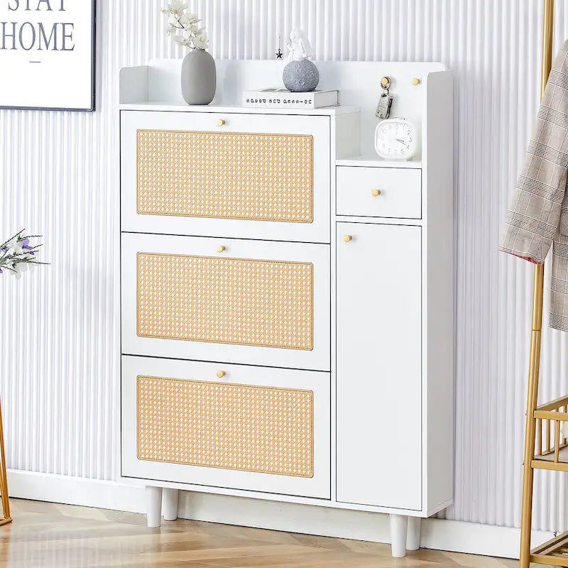 Meuble de rangement minimaliste moderne, meuble à chaussures japonais en rotin