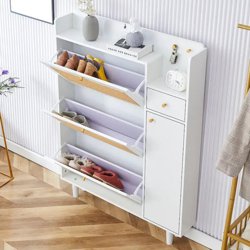 Meuble de rangement minimaliste moderne, meuble à chaussures japonais en rotin