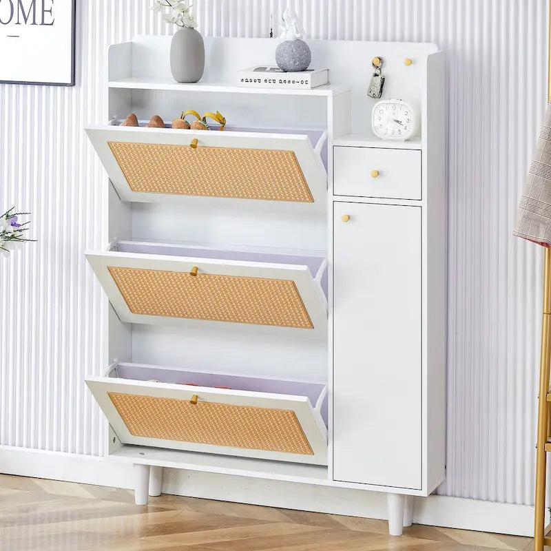 Meuble de rangement minimaliste moderne, meuble à chaussures japonais en rotin