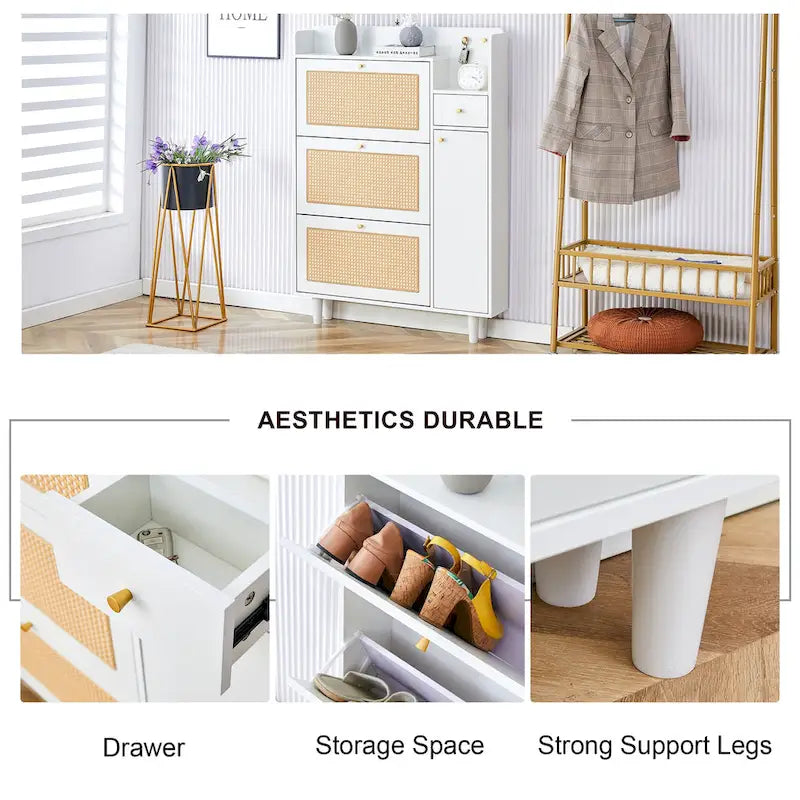 Meuble de rangement minimaliste moderne, meuble à chaussures japonais en rotin