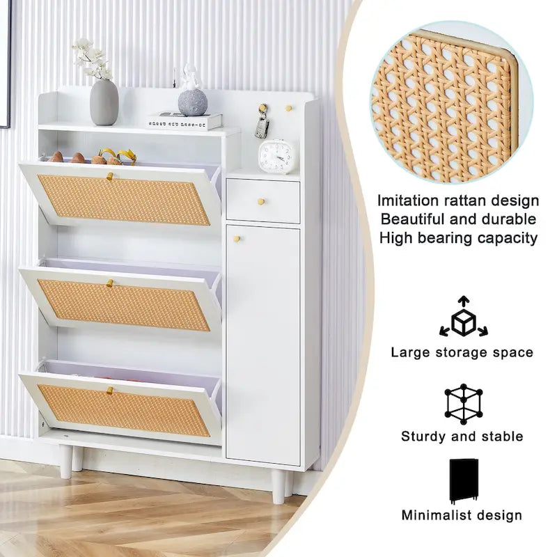 Meuble de rangement minimaliste moderne, meuble à chaussures japonais en rotin
