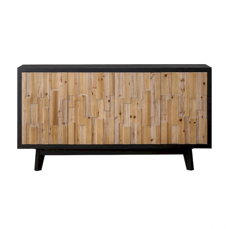 Bahut moderne en bois à 4 portes avec motif géométrique texturé – Porte en bois naturel