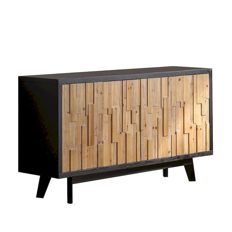 Bahut moderne en bois à 4 portes avec motif géométrique texturé – Porte en bois naturel