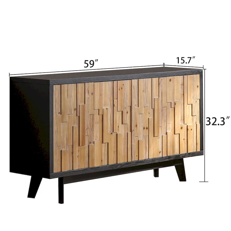 Bahut moderne en bois à 4 portes avec motif géométrique texturé – Porte en bois naturel