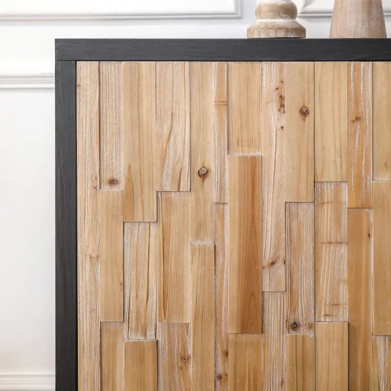 Bahut moderne en bois à 4 portes avec motif géométrique texturé – Porte en bois naturel